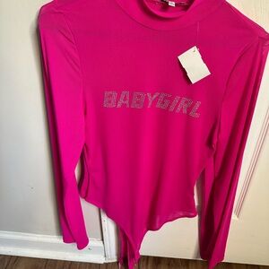 Vintage Hot Pink "BABYGIRL" Rhinestone Long Sleeve Bodysuit